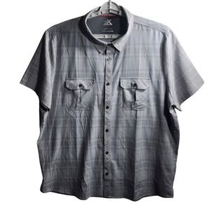 ZeroXposur‎ Mens XXXL Gray Plaid Travel Series Short Sleeve Button Up Shirt